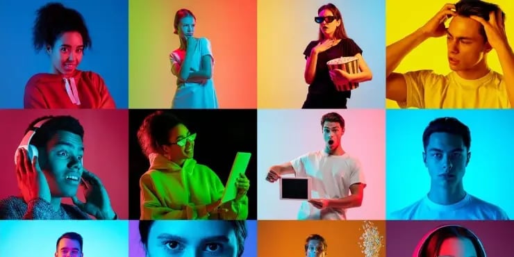 multiple people making very expressive faces