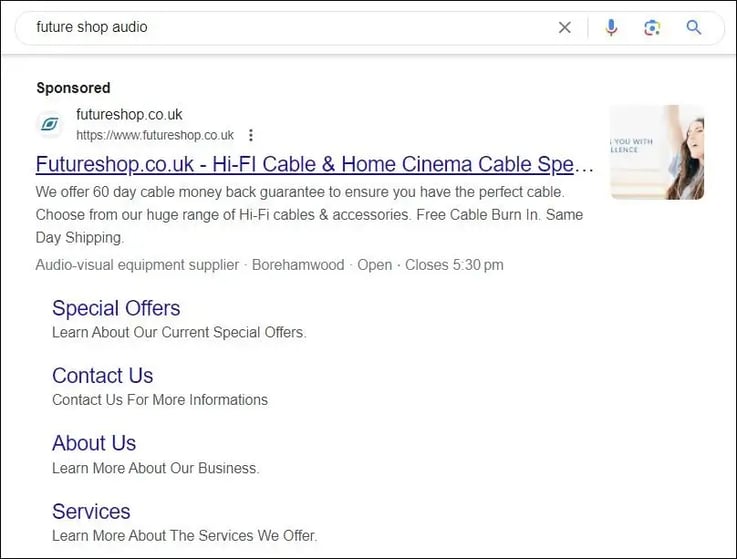 Google ads assets example for sitelinks