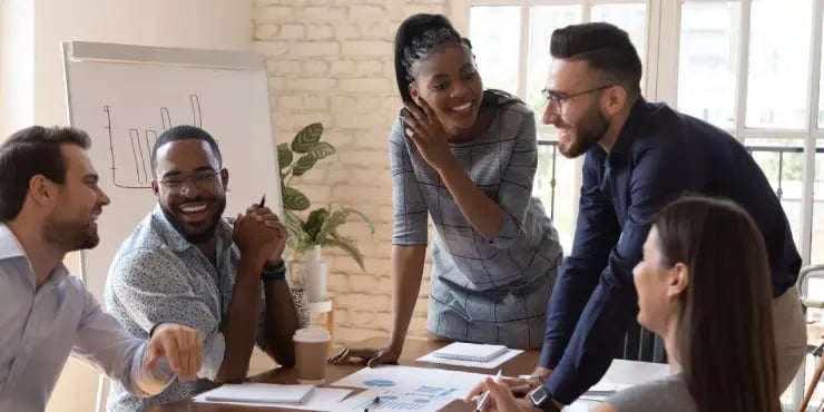 a team meeting in an office