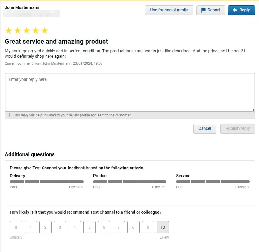 Trusted Shops Review Inbox customer responses