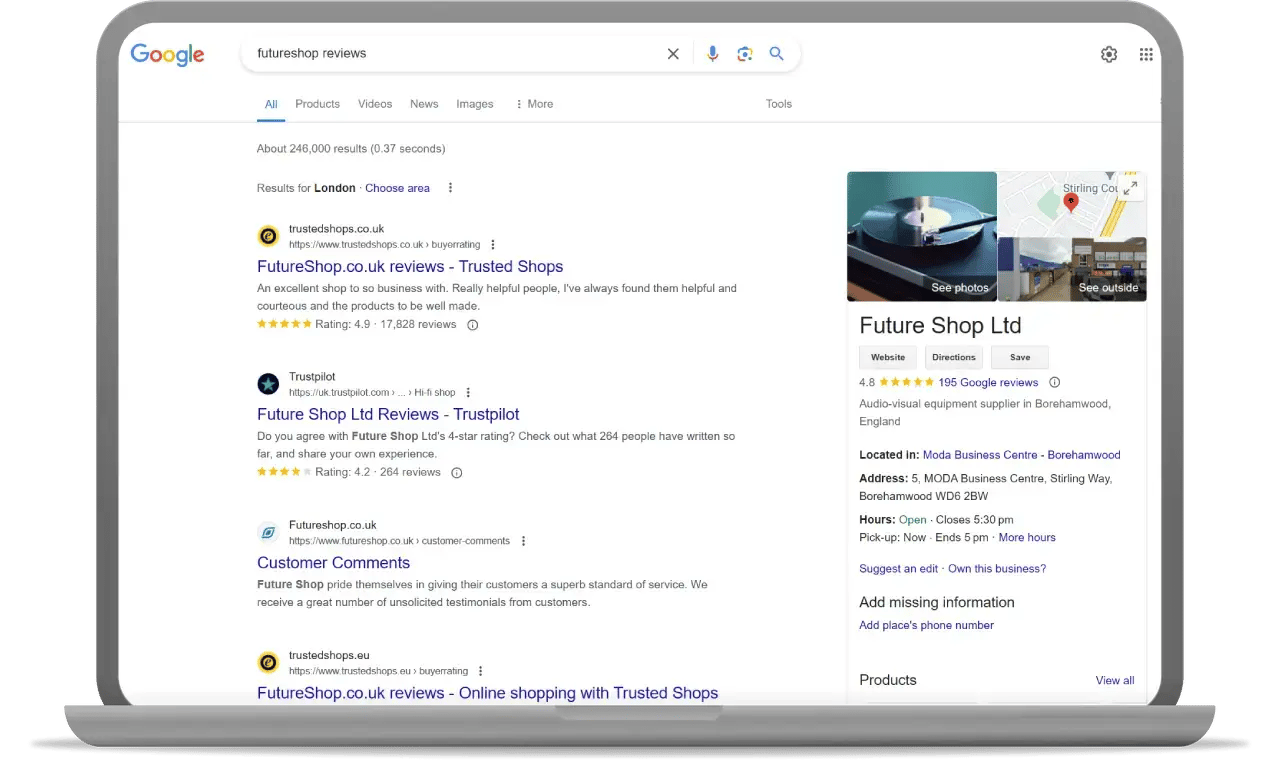 star ratings in the Google search results