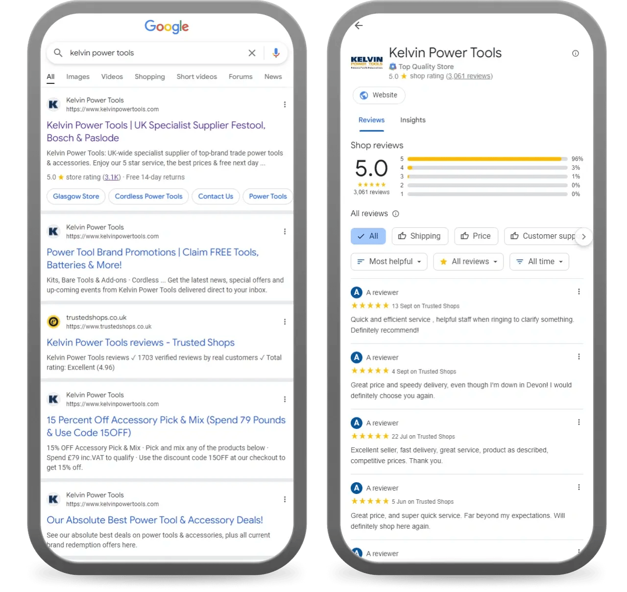 self-serving store ratings lead to a google reviews page