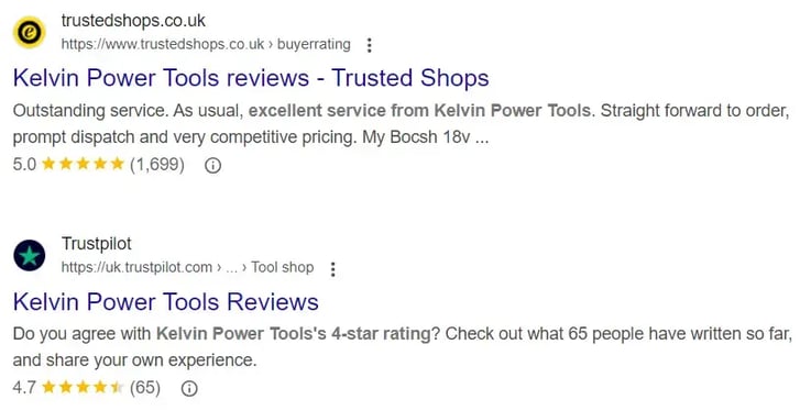 3rd party review sites displaying store ratings