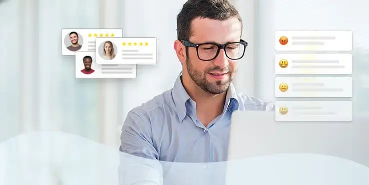 person analysing customer reviews