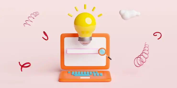 toy laptop with lighbulb above screen