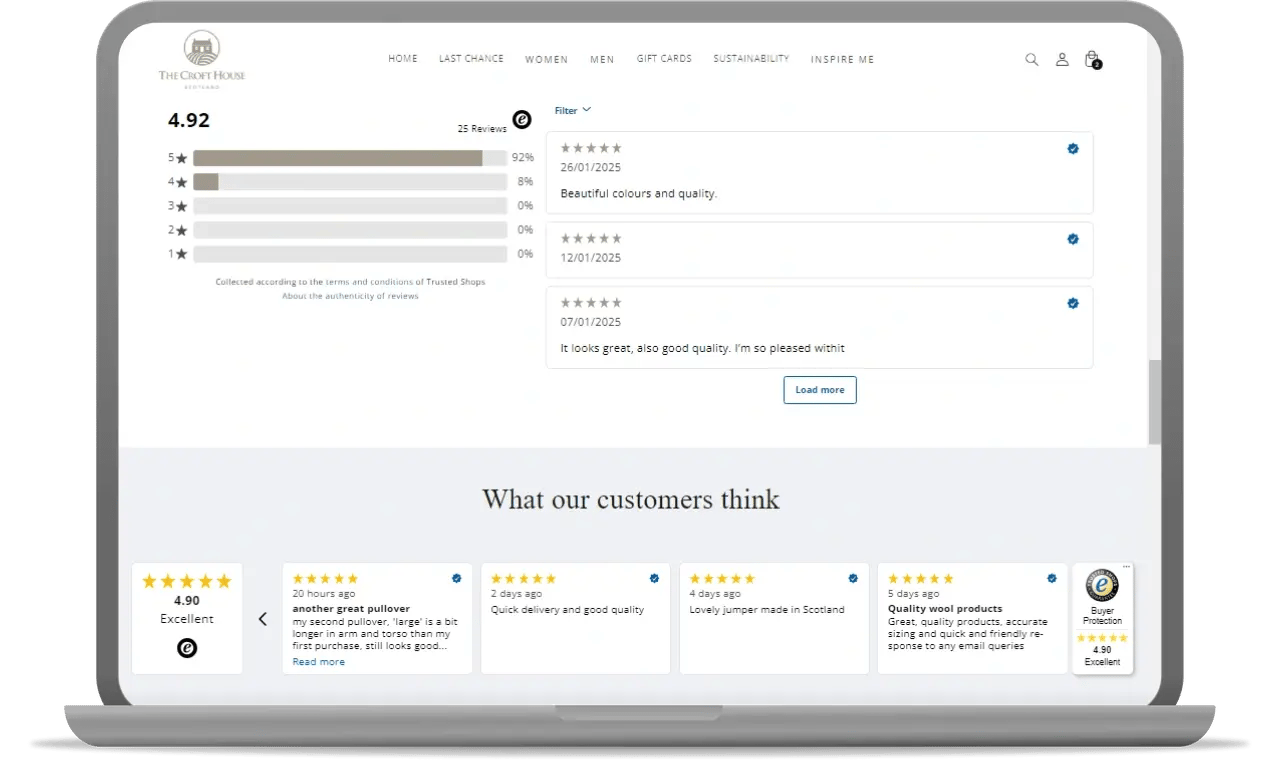 product page displaying product and service reviews