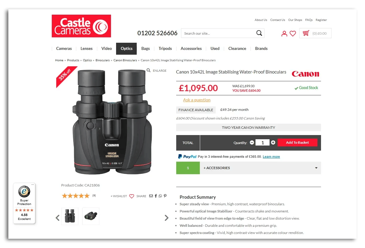 Example of a product page displaying both product reviews and service reviews.