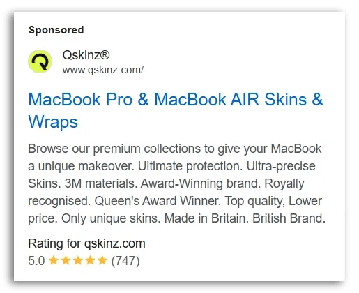 A Google Ad displaying store ratings