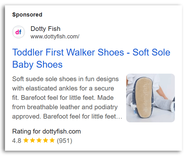 Google Ads displaying store rating