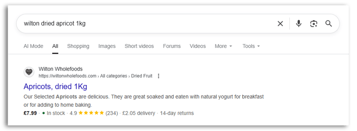 product ratings in organic google search results
