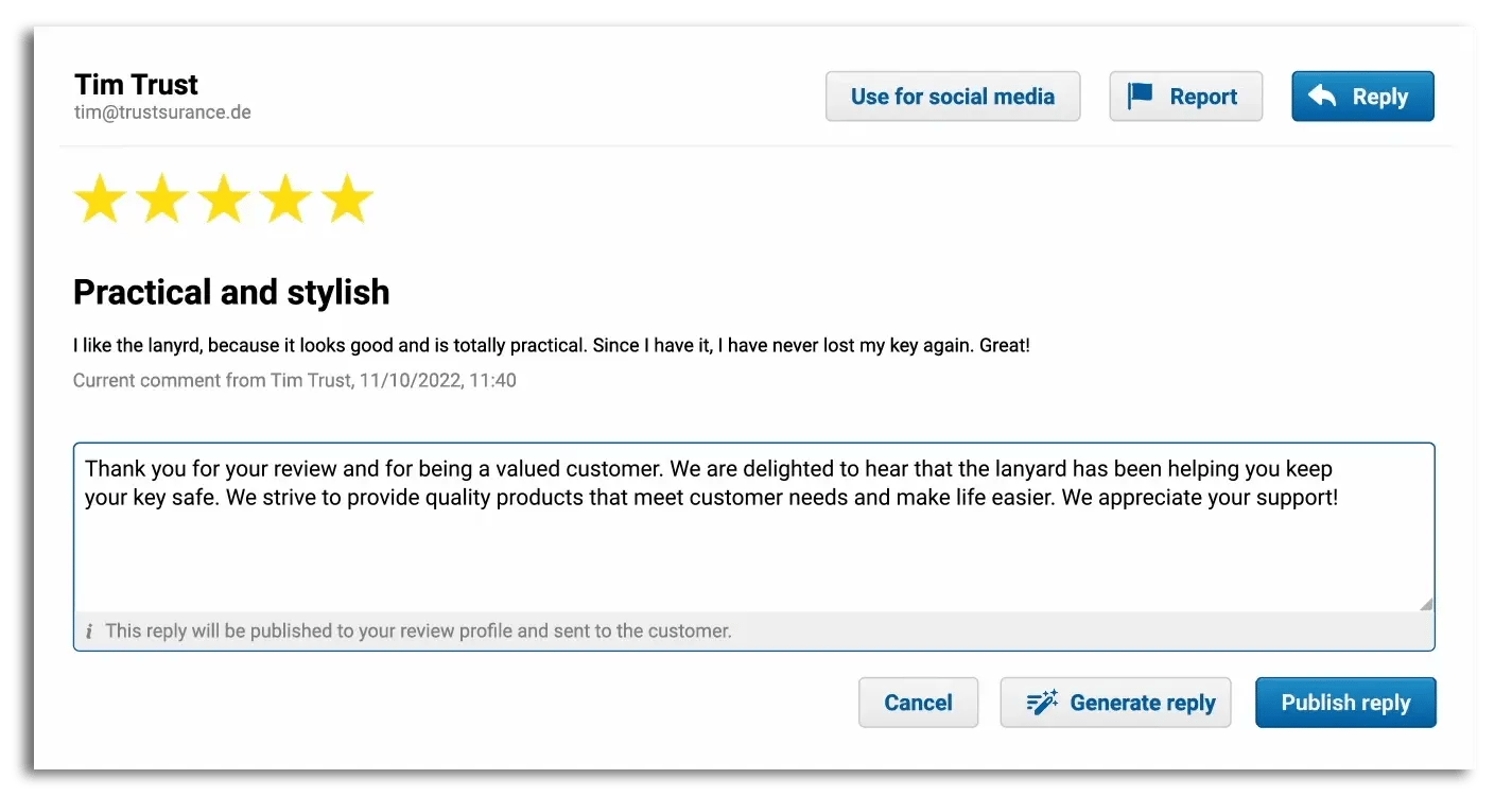 Smart Review Assistant creating an automatic reply