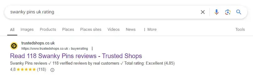 organic seller ratings in search results