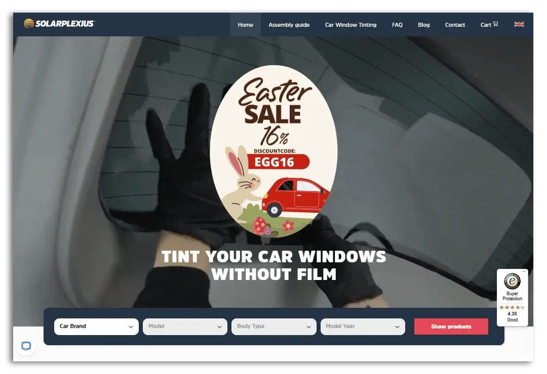 example of an Easter promotion on the homepage of a website (Solarplexius)
