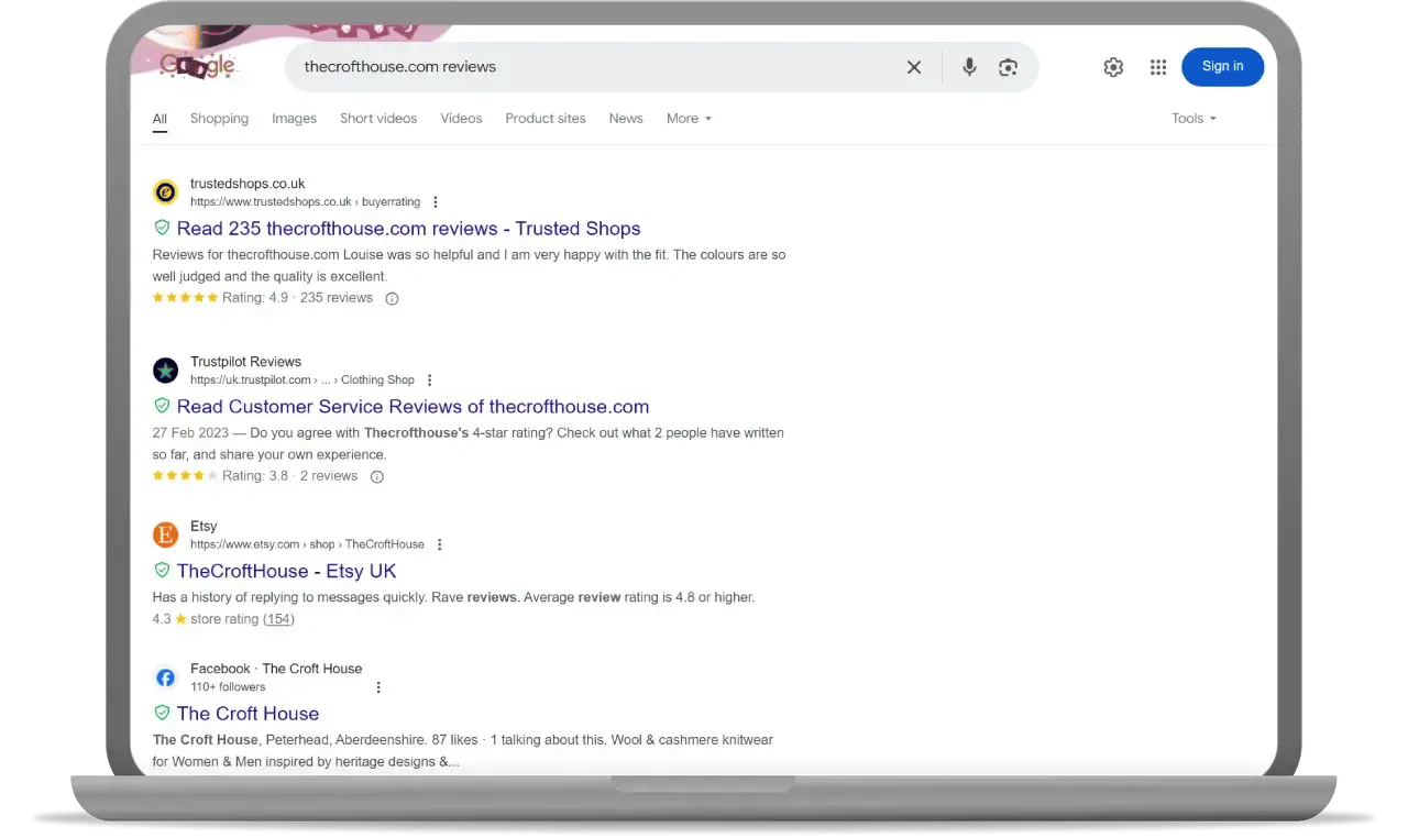 example of seller ratings in Google