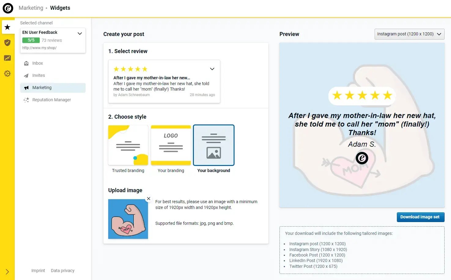 turning review into a social media post