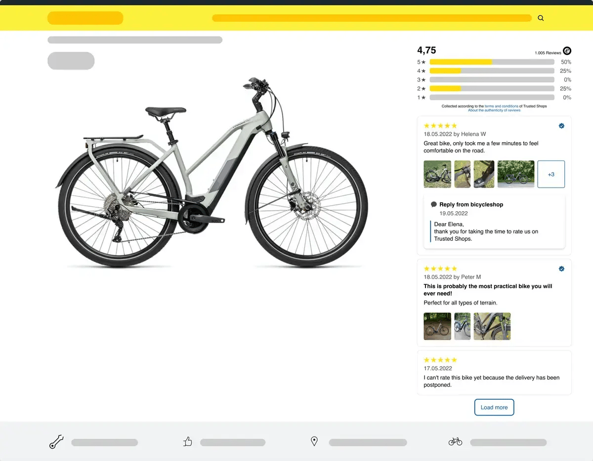 product page displaying product reviews