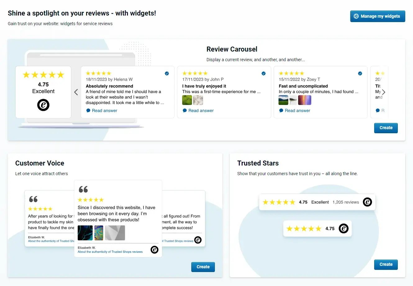 eTrusted reviews widgets selection
