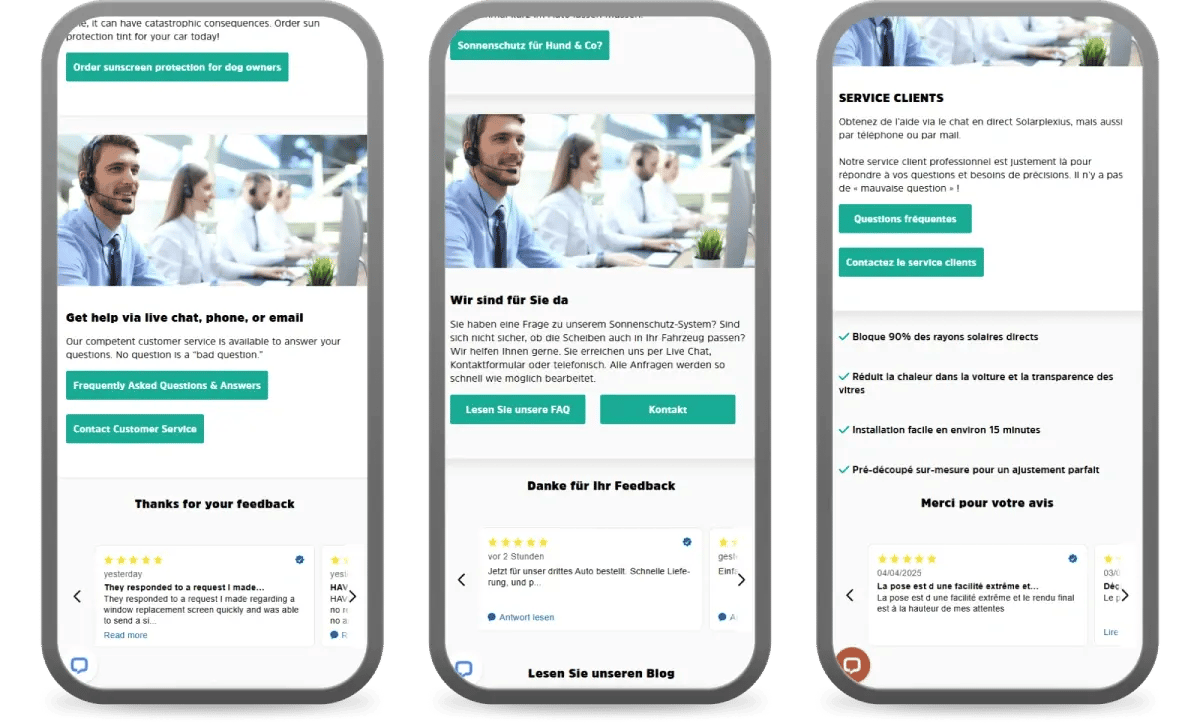 3 international shop variations with localised reviews