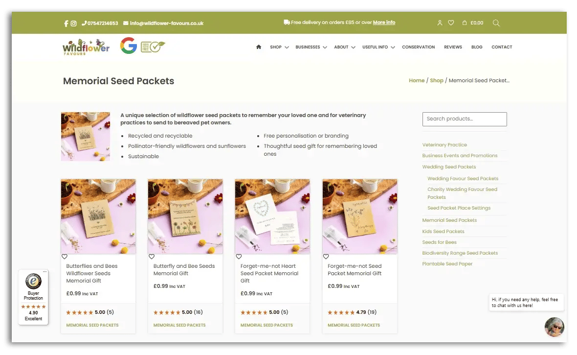 example of both product reviews and service reviews on a product category page