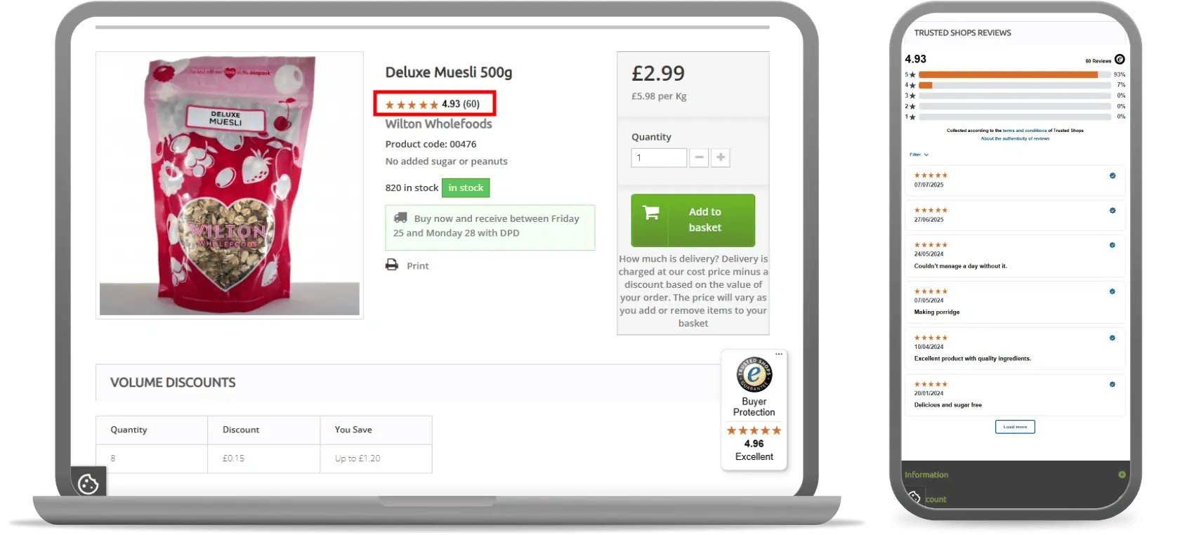 example of product reviews on a product page