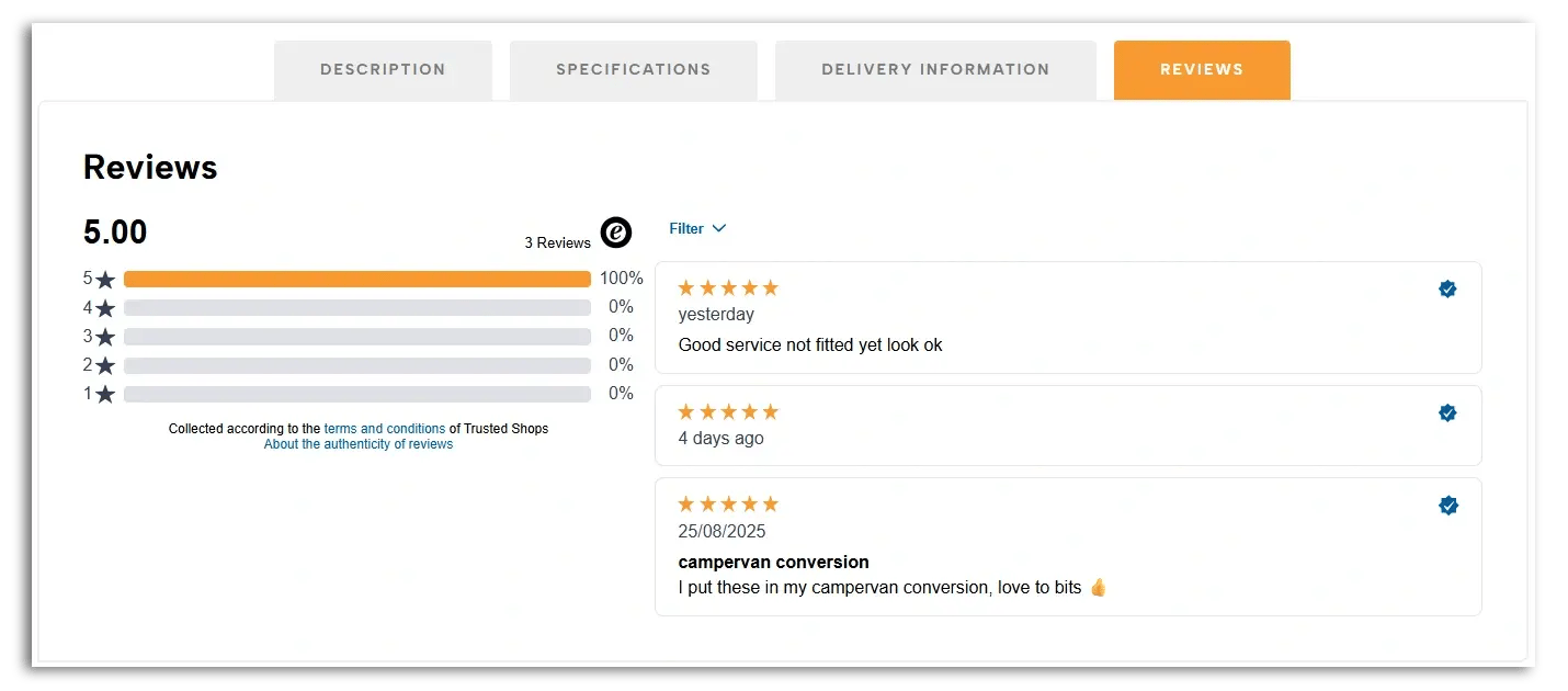 product reviews displaying relevant keywords
