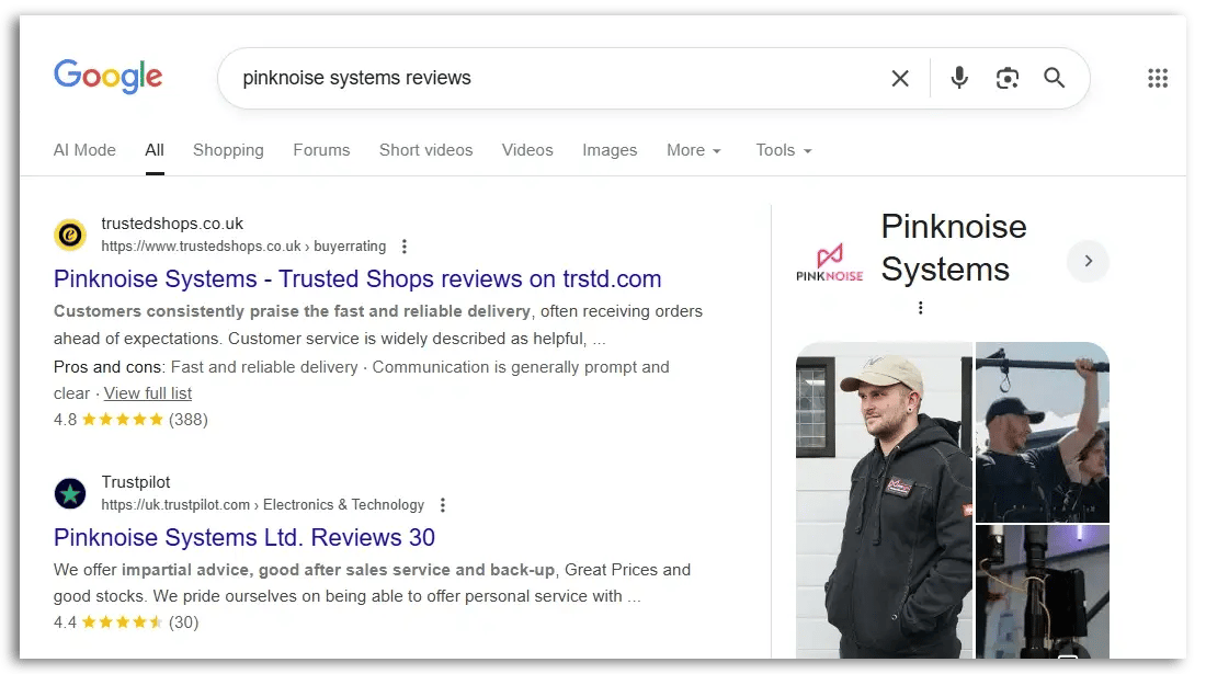 store ratings in search results displaying for Trusted Shops and Trustpilot