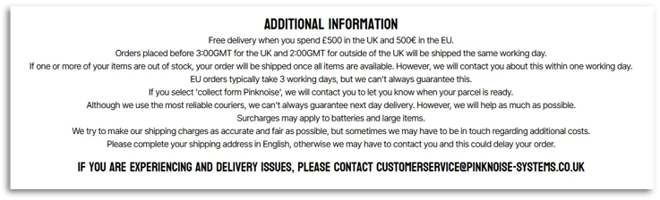 delivery and customer support info