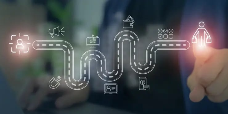 image of a the customer journey represented on a road