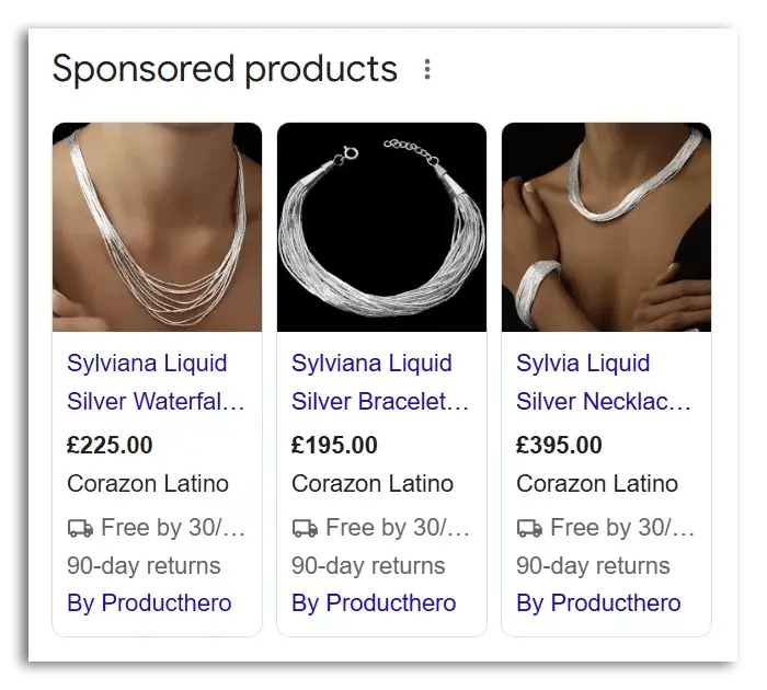 Example of a Google Shopping Ad with extra ad components (Free Shipping + 90-day returns)