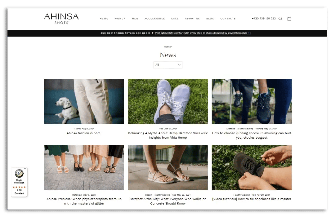 Ahinsa Shoe's blog page offers free advice and information