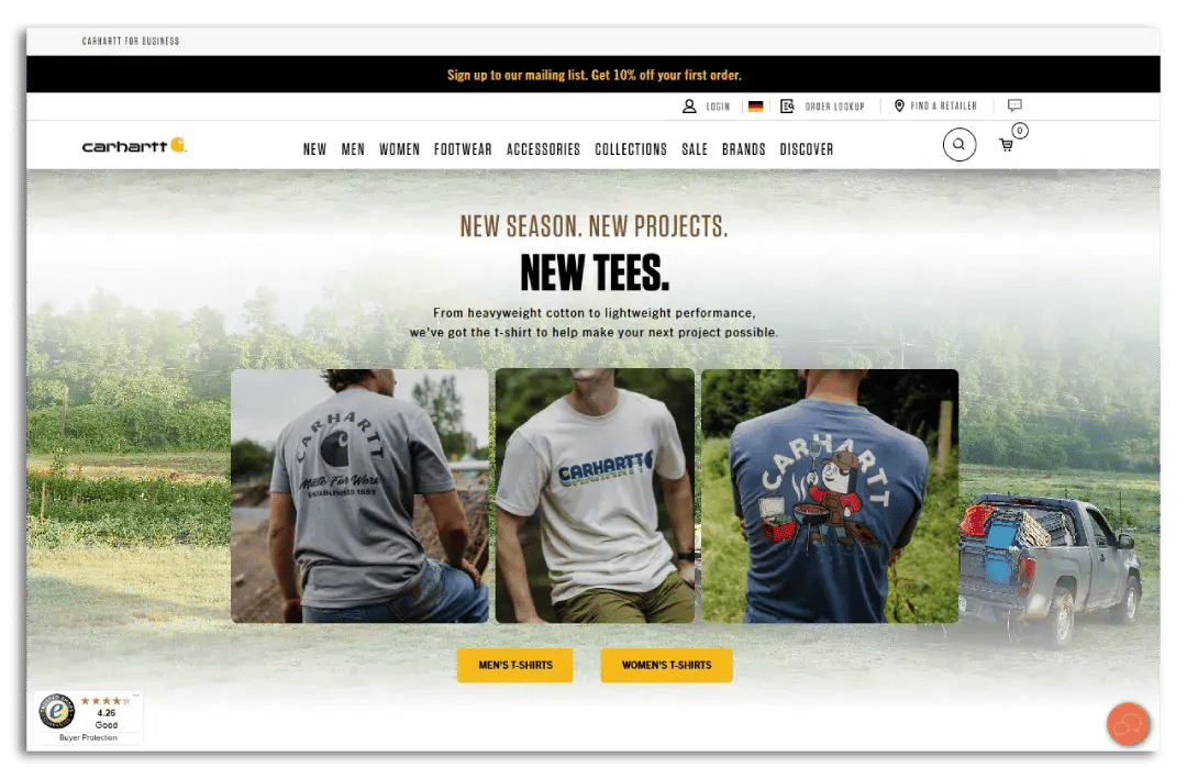 Homepage of Carhartt