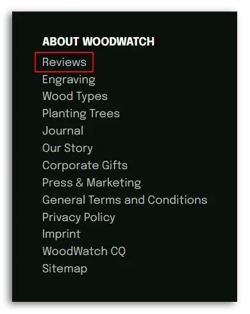 The footer on Woodwatch's website has a link to a dedicated reviews page