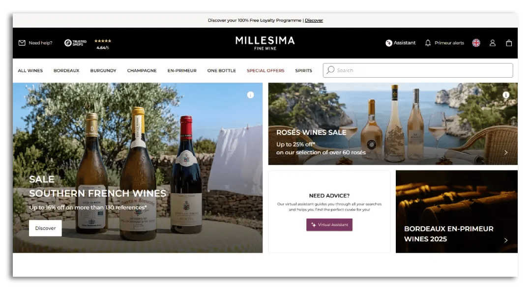 Millesima's homepage has beautiful backgrounds