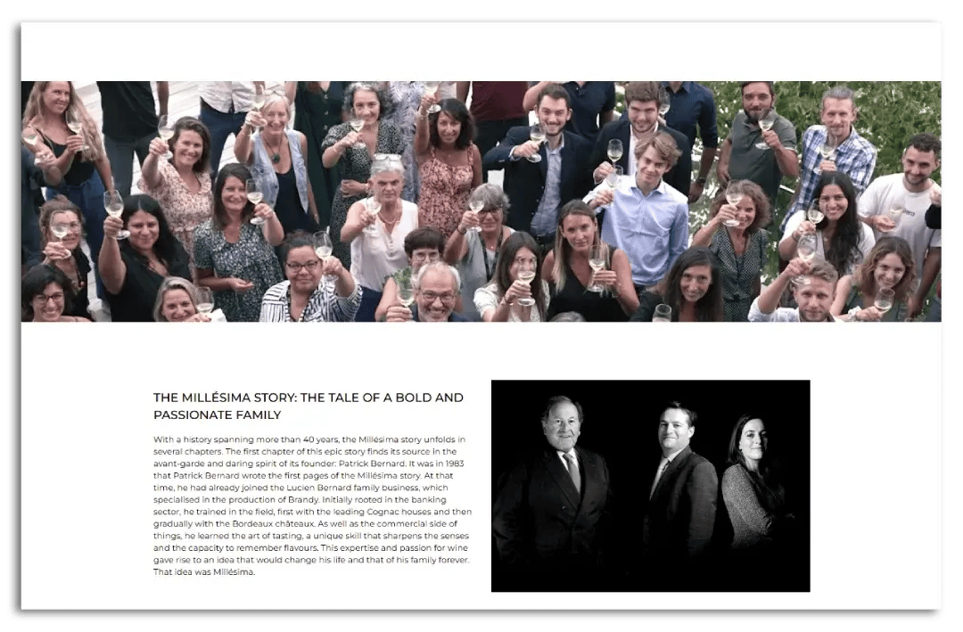 The About Us page on Millesima's website