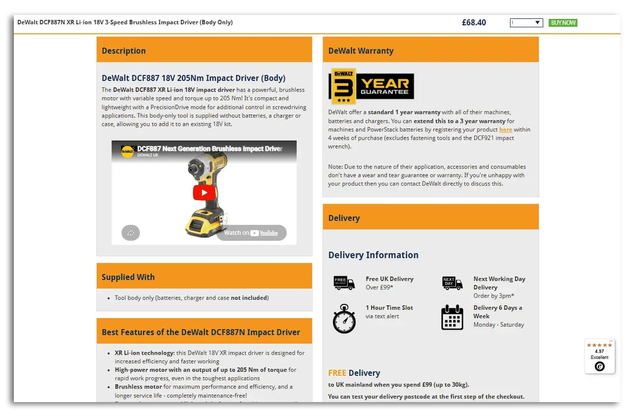 example of a product page with plenty of product information