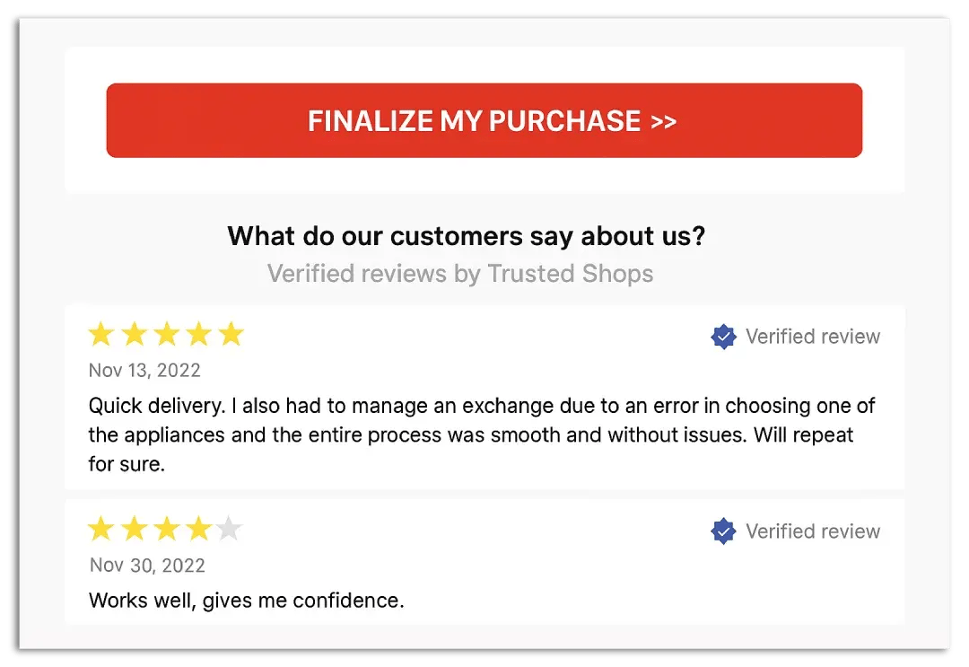 Example of review snippets in a marketing email