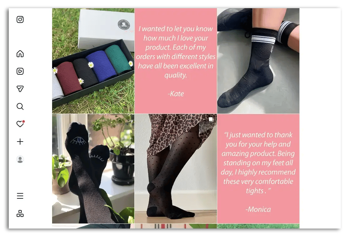 Example of a social media page mixing product images with product review texts