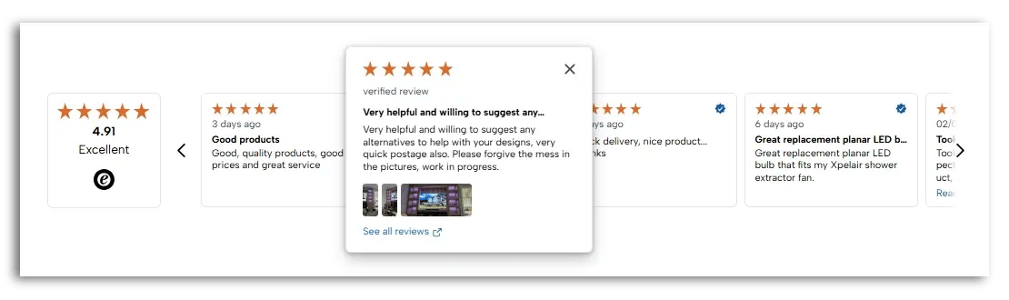 A customer reviews widget that shows product images.