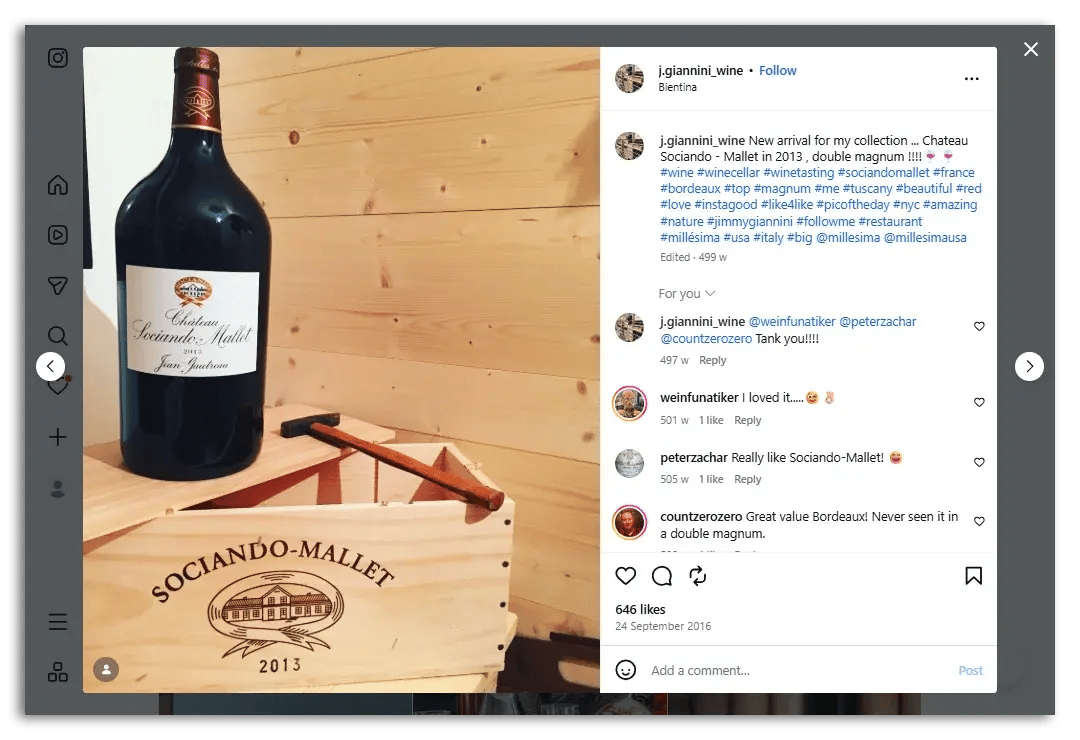 An example of a social media post that celebrates a product from a wine company.