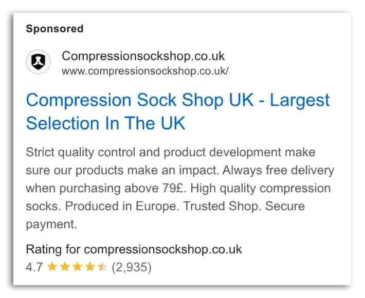 Example of a Google Ad displaying store ratings.