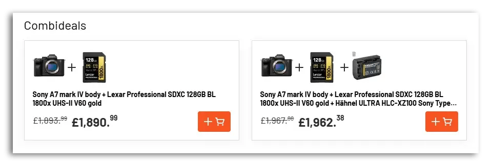 Example of cross-selling bundles at a discounted price.