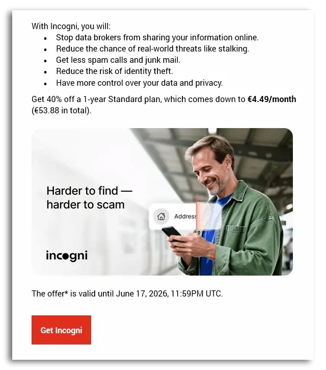 Example of an email promoting an additional subscription product.