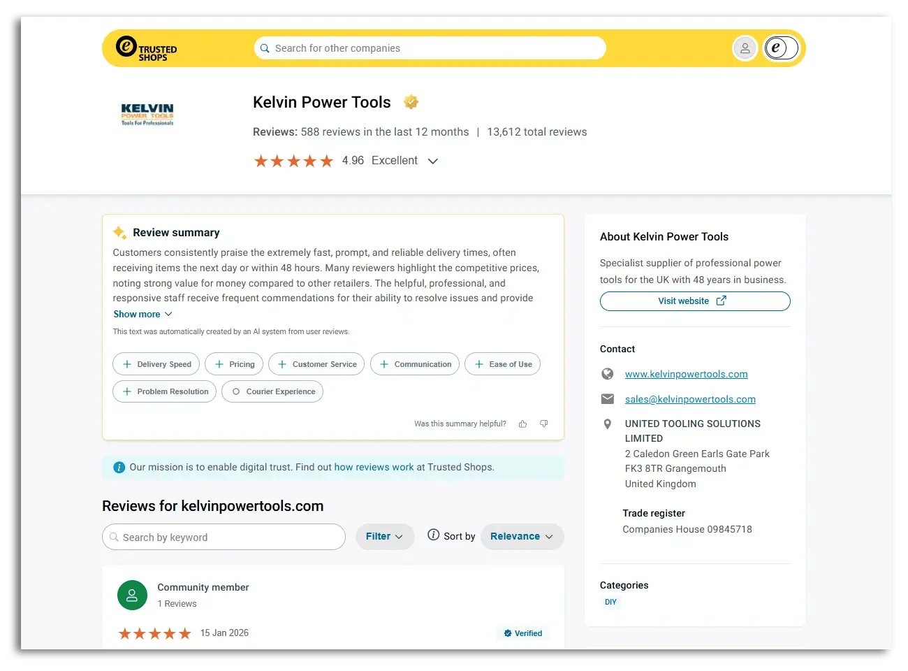 Example of a Trusted Shops company profile