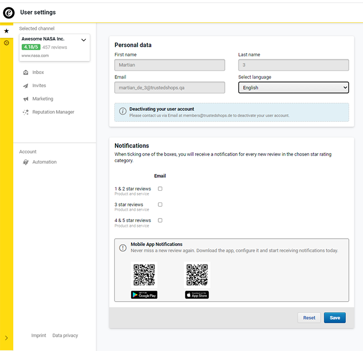 user settings email notifications