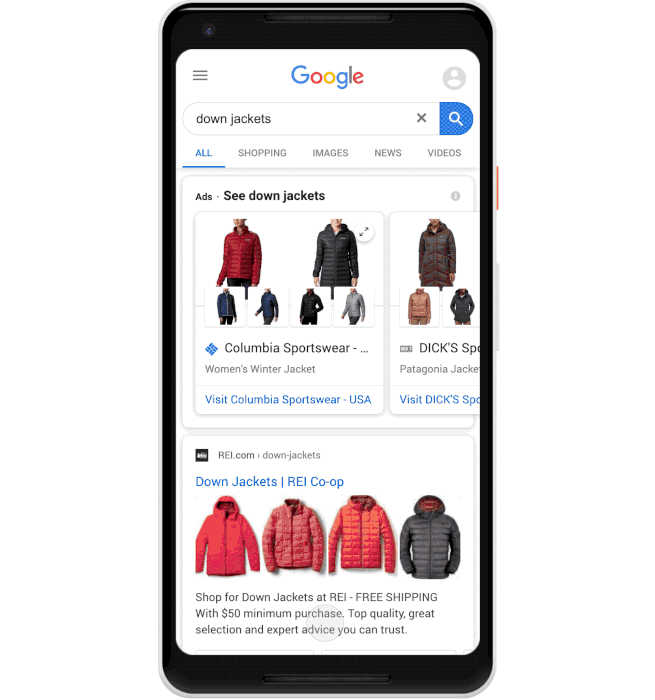 shopping section on google